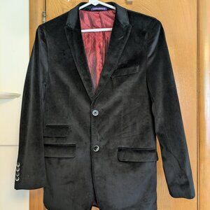 Boy's sport jacket in black velvet with red lining